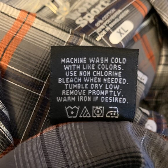NWT Work 'N Sport XL Cotton Blend Grey and Orange Plaid Short Sleeve Shirt - Picture 4 of 6